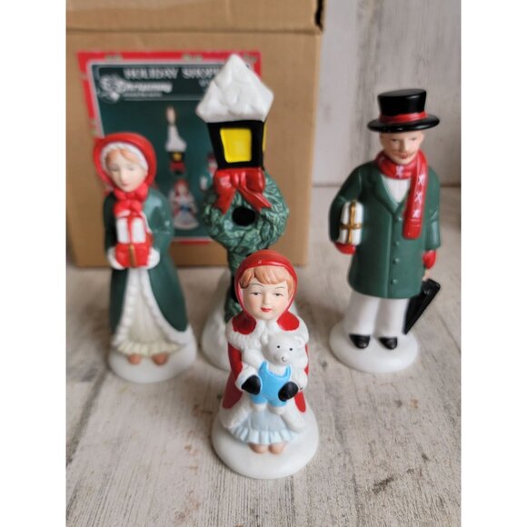 Holiday shoppers ceramic village carolers candle unique vintage set - Picture 1 of 8